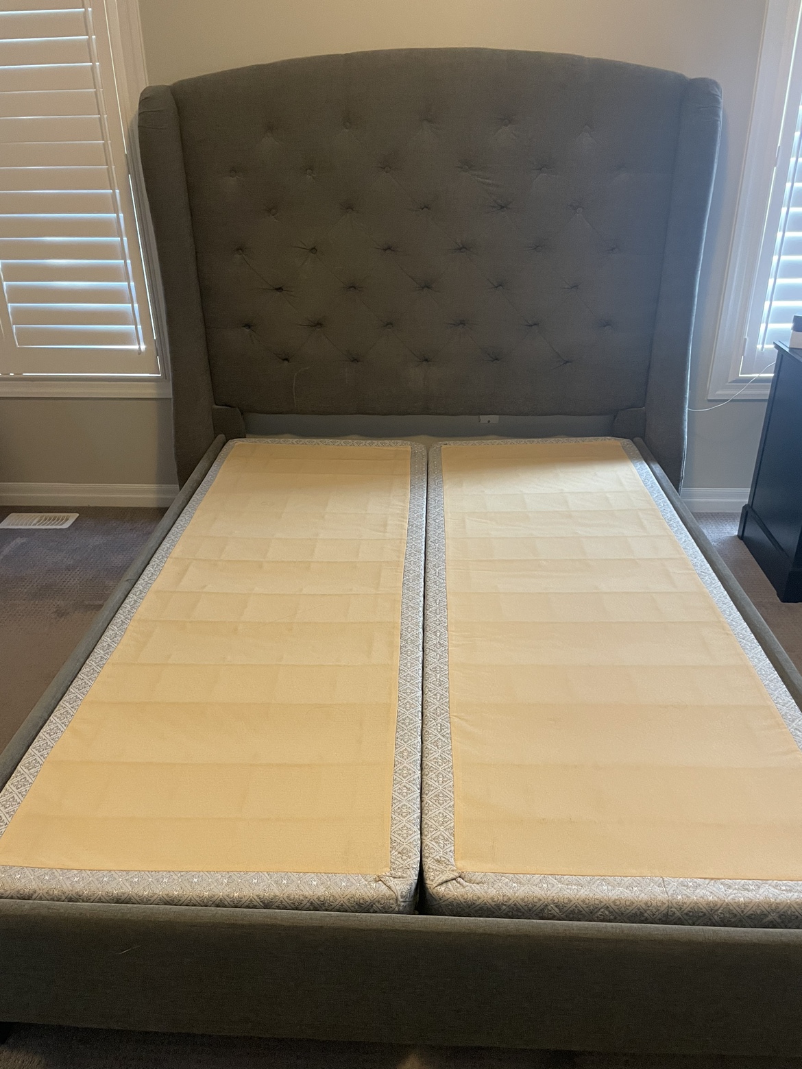 Queen tufted upholstered Bed Frame + Box Springs