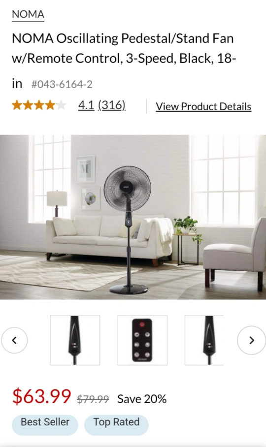 NOMA Oscillating Pedestal/Stand Fan w/Remote Control, 18-in thumbnail