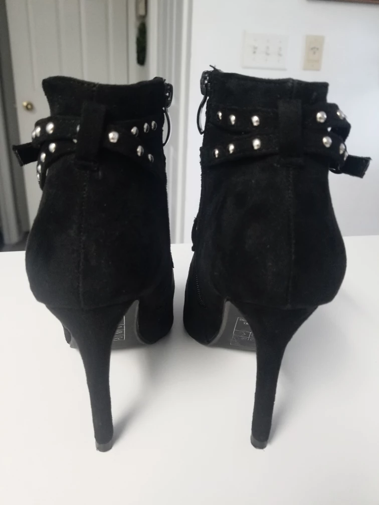 Silver Studded Black Suede High Heel Booties - shoes Size 7 image indicator(3)
