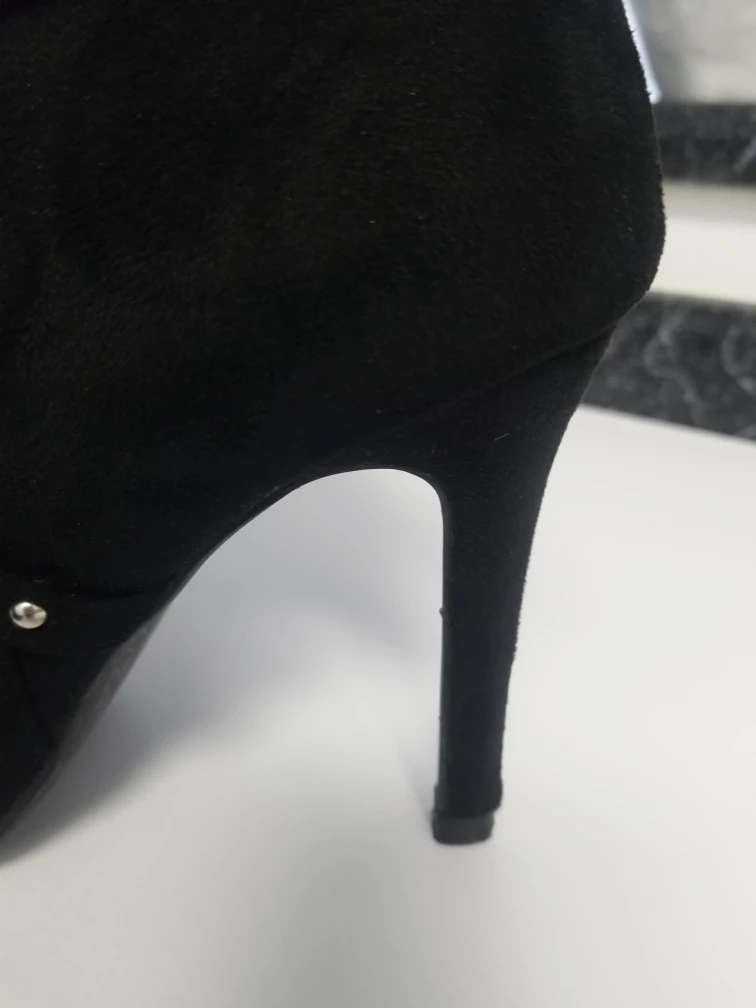 Silver Studded Black Suede High Heel Booties - shoes Size 7 image indicator(5)