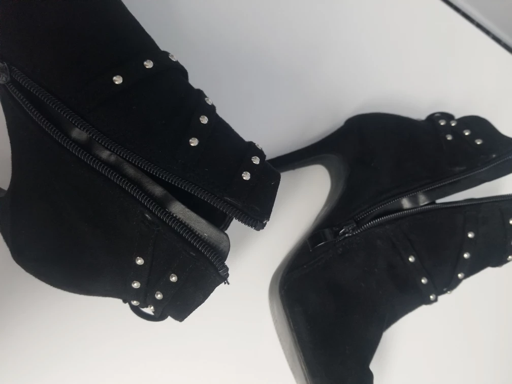 Silver Studded Black Suede High Heel Booties - shoes Size 7 image indicator(6)