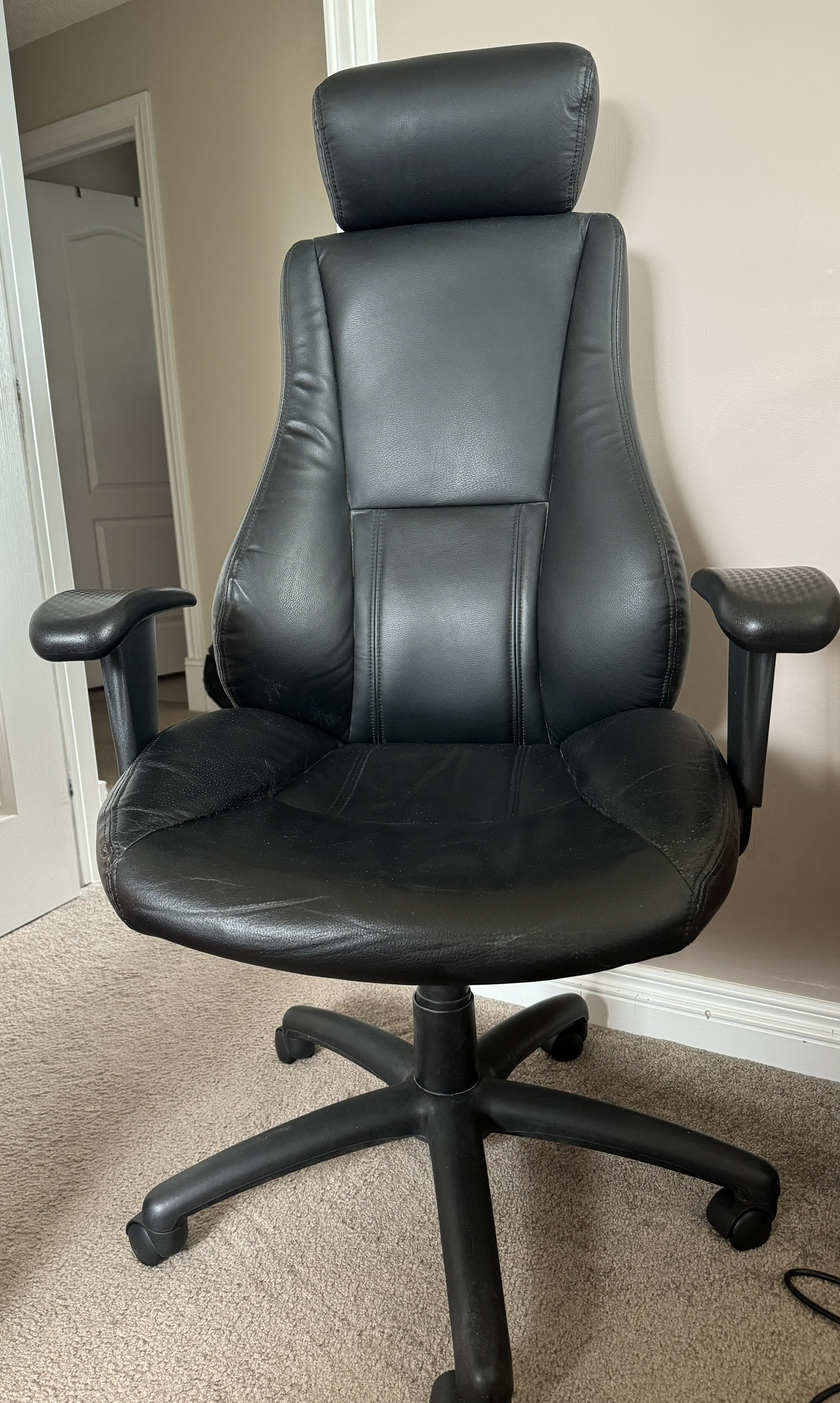 Black Leather Executive Office Chair with High Back,