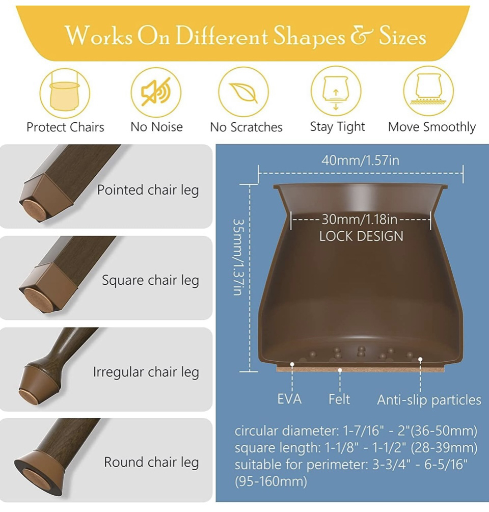 Chair Leg Floor Protectors, Adoric Life 16PCS Chair Leg Pads image indicator(3)