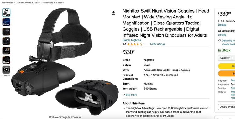 Night fox Swift Night Vision Goggles. Retails : $330 thumbnail