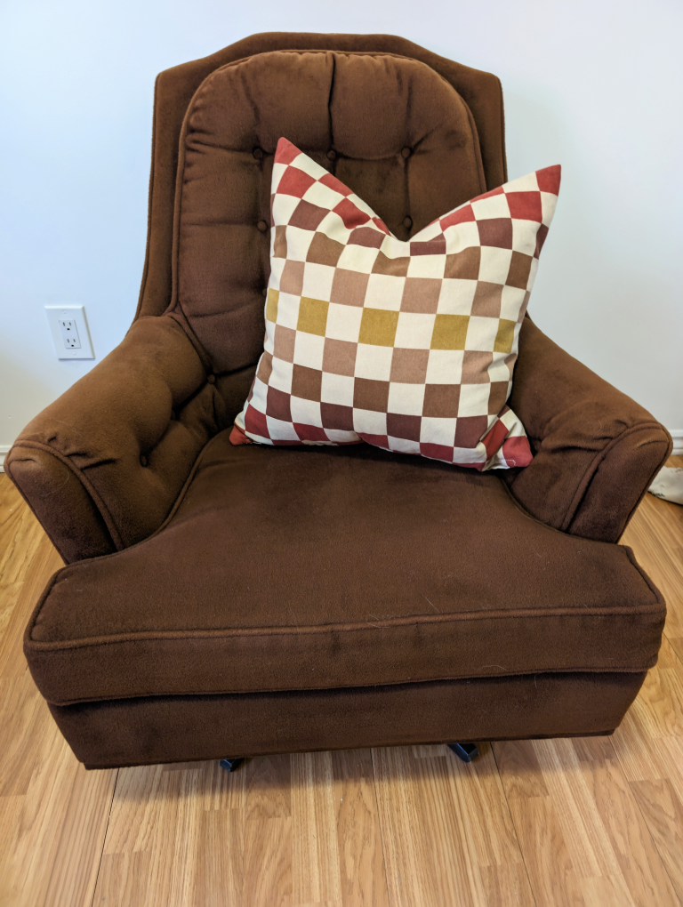 Sklar Peppler Vintage Swivel Rocker Brown Velvet Chair