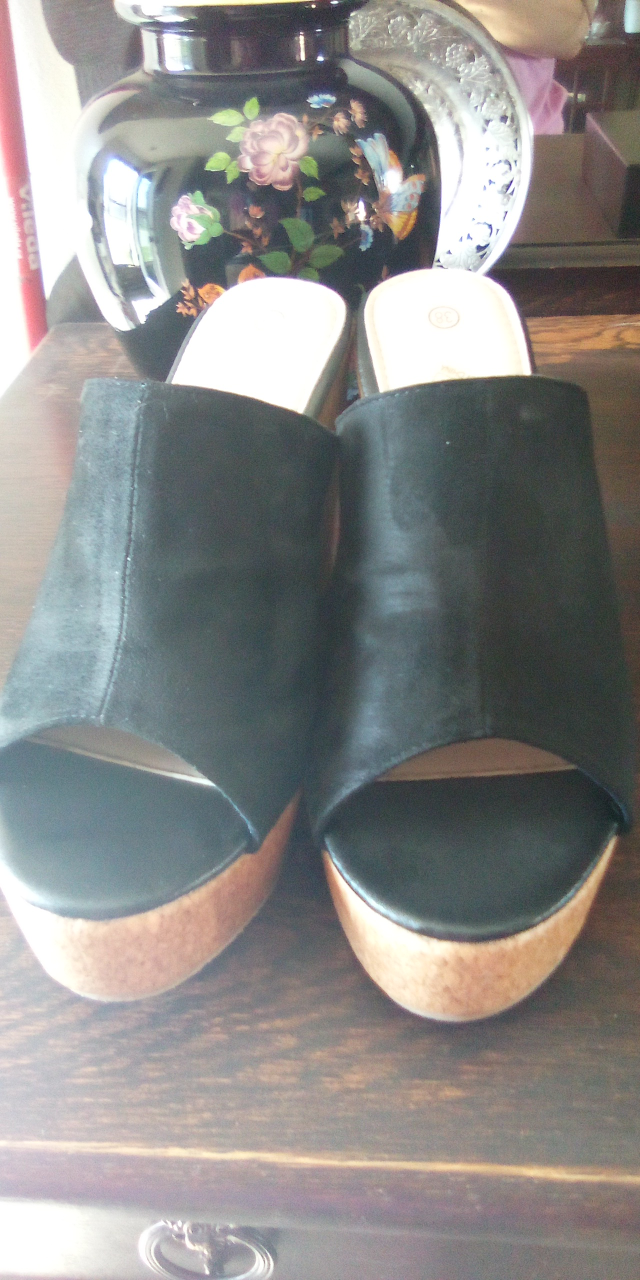 Brand New Wedge Black Plush Shoes thumbnail