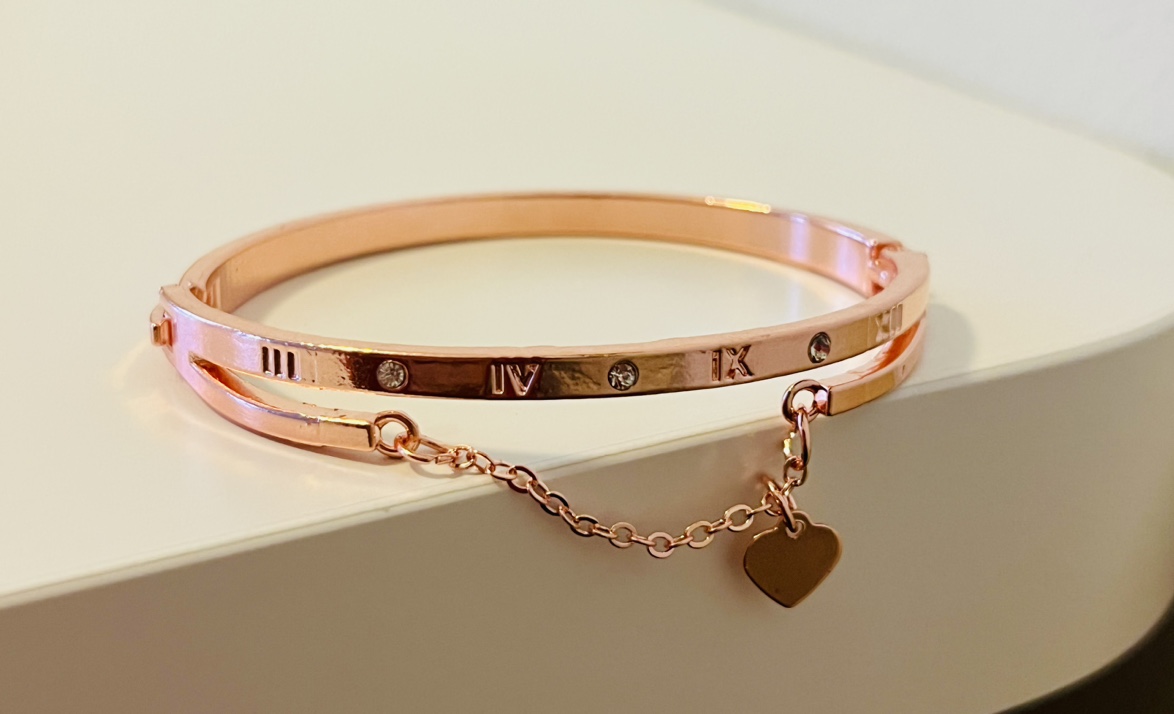 Rose Golden Plated Rome Numeral Love Bracelet thumbnail
