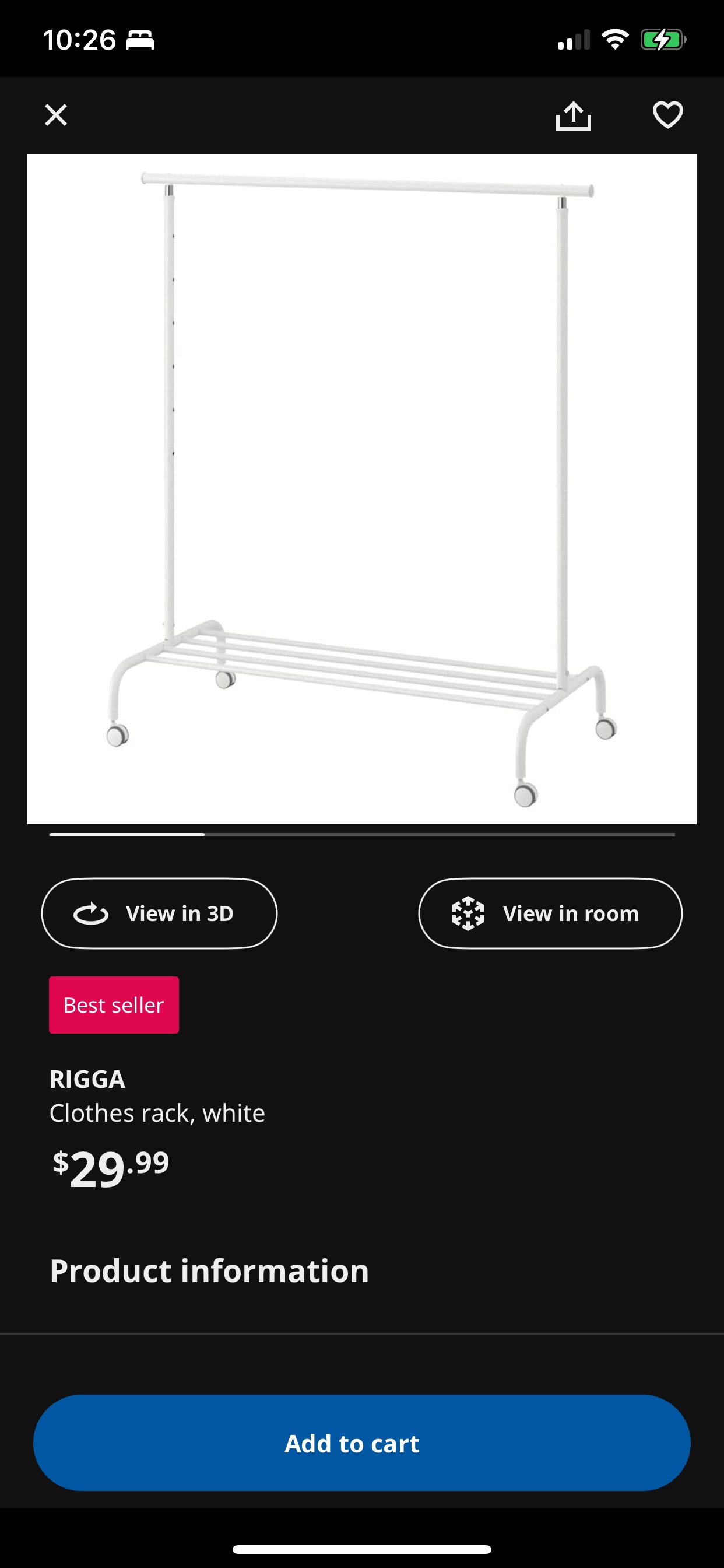 Ikea Rigga Clothes Rack White thumbnail