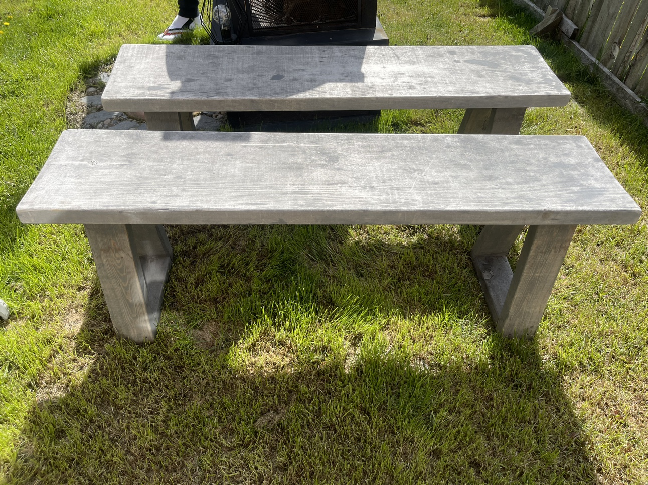 Rustic solid wood benches. Set of two