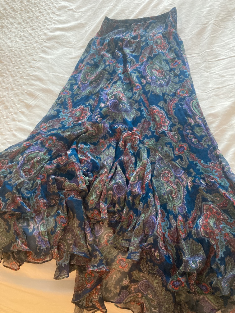Anthropologie blue paisley MIDI skirt XS -S thumbnail