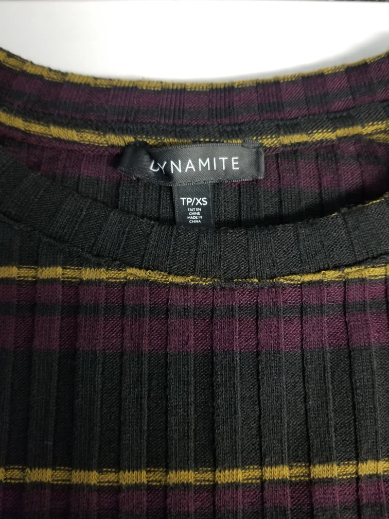 DYNAMITE Black, Burgundy & Gold Striped Sweater XS image indicator(2)