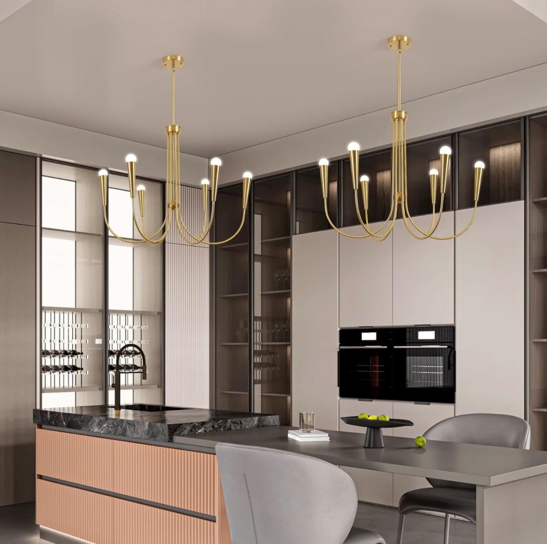 Six-Light Elegant Swan Neck Chandelier; Height Adjustable - photo 4