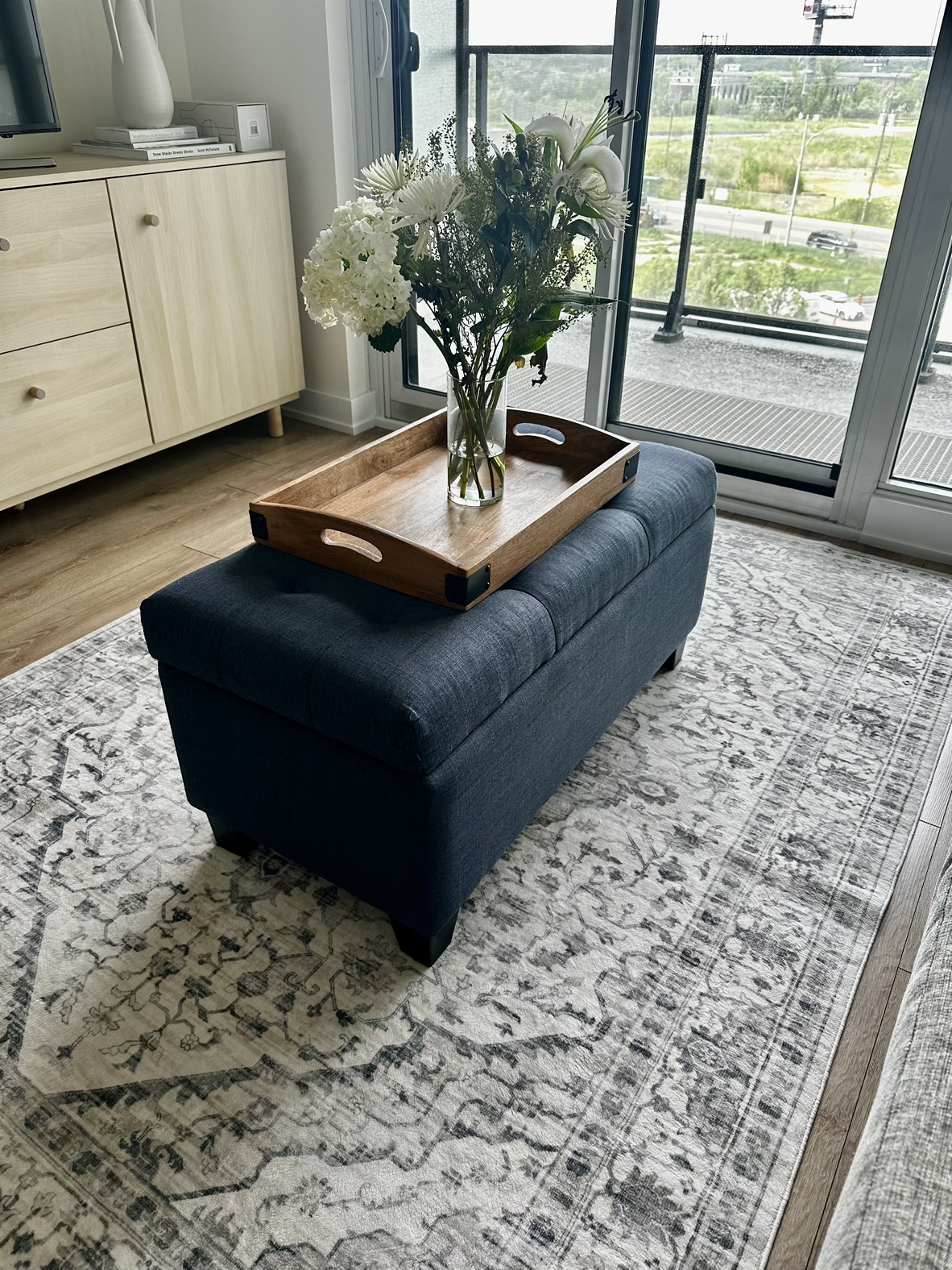 Blue Storage Ottoman - Lightly Used thumbnail