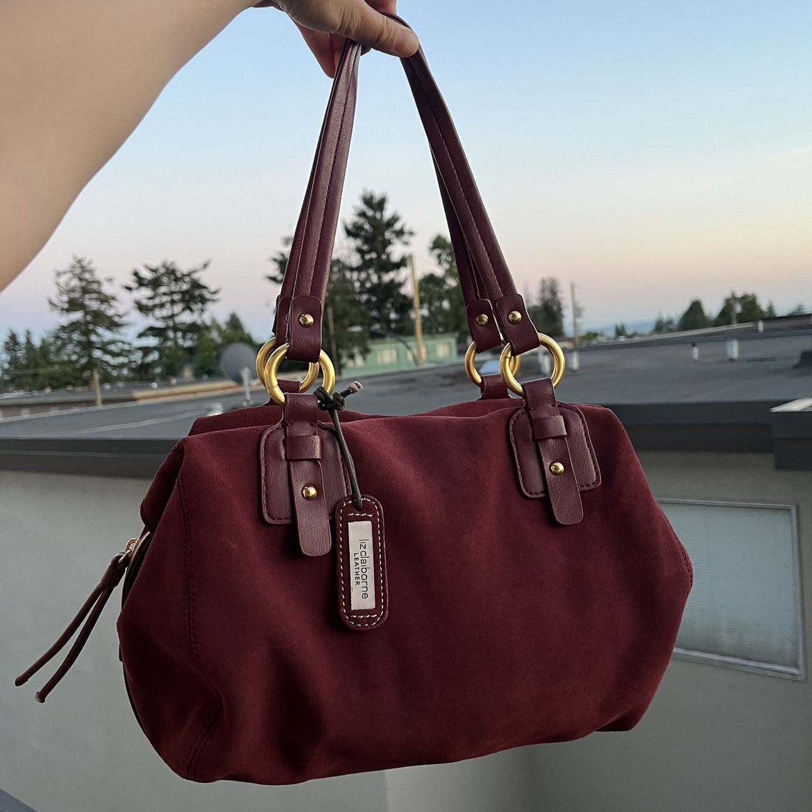 Liz Claiborne maroon suede bag thumbnail