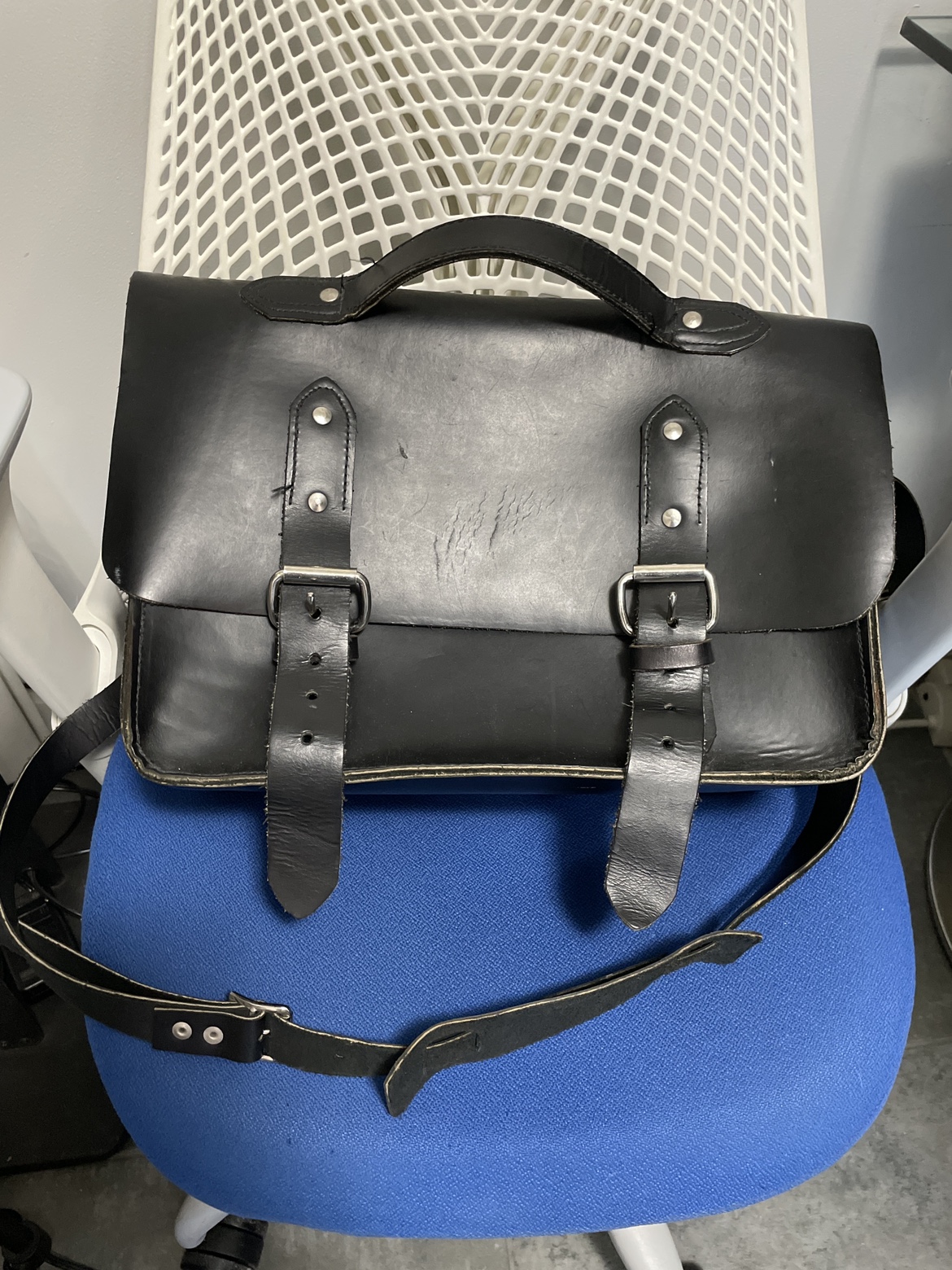 Vintage European extra thick leather carrier/over shoulder