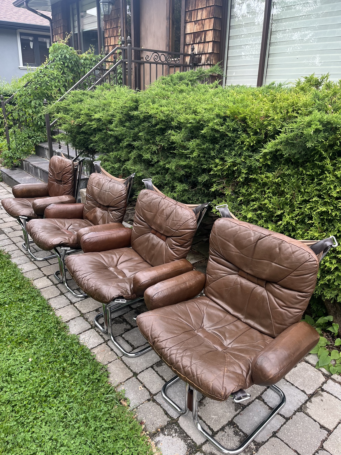 Vintage leather sling chairs by Westnofa thumbnail