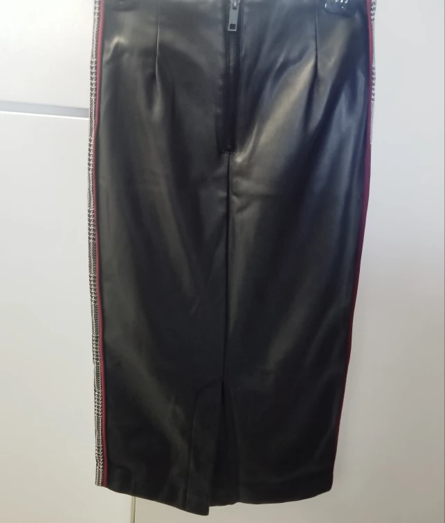 Black Faux Leather Pencil Skirt w/ Plaid XS image indicator(3)