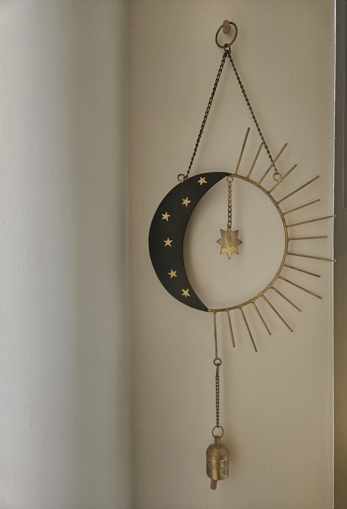 Decorative Sun and Moon wall hanging with bell 🧡