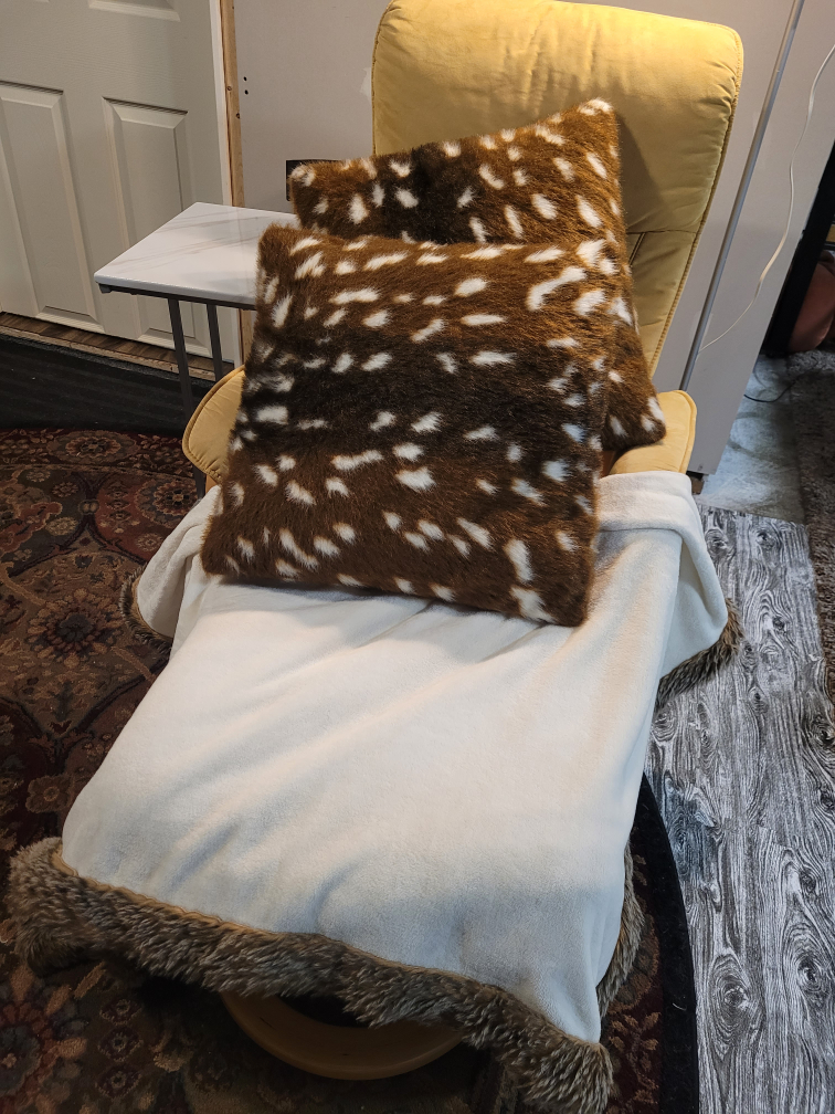 Animal faux fur pillows and blanket
