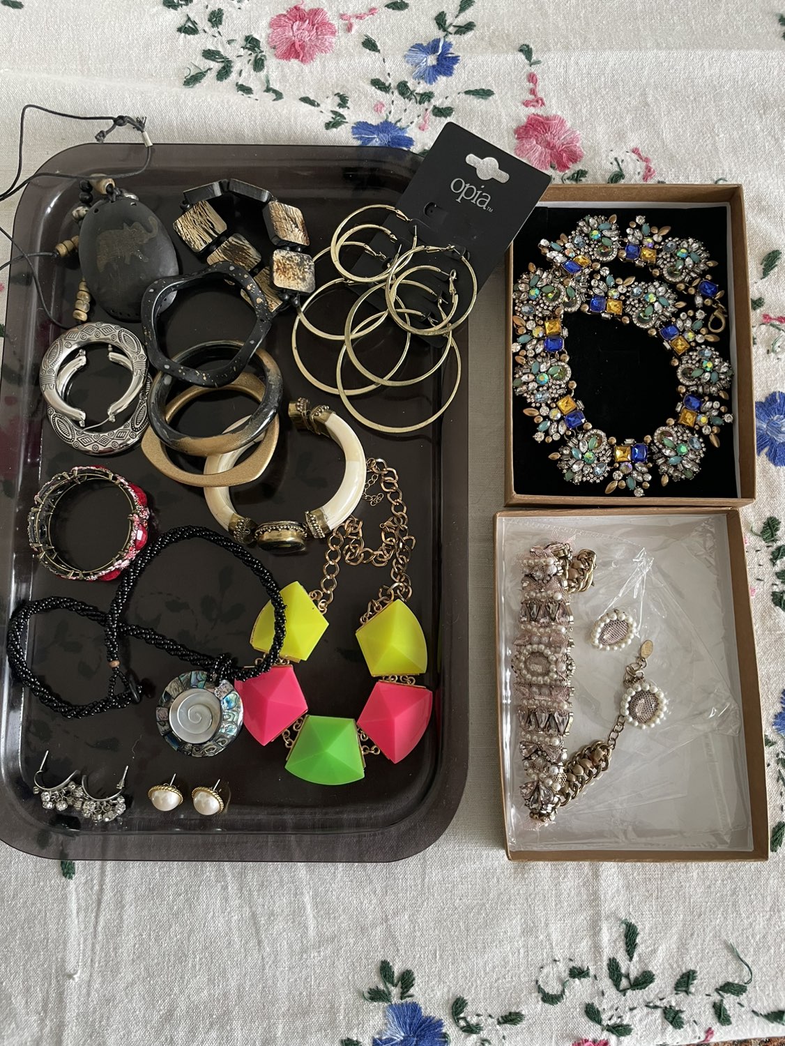 Tray of costume jewelry