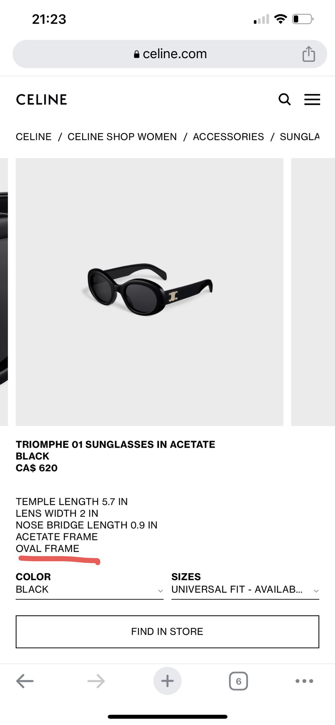 Brand new Celine triomphe oval sunglasses black - photo 5