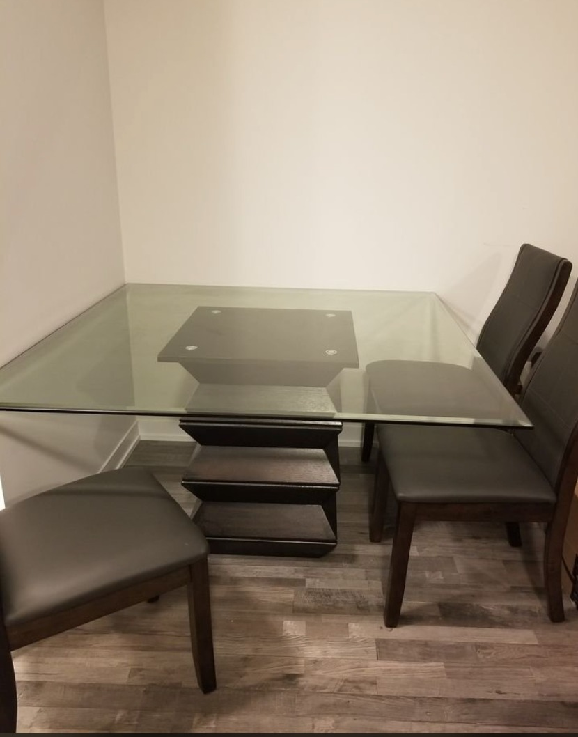 Modern Square Glass &Wood Dining Table with Chairs