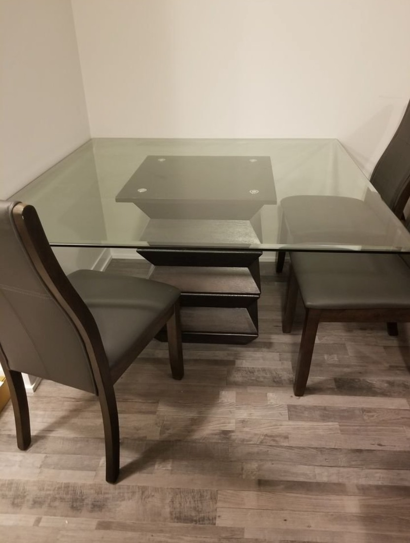 Modern Square Glass &Wood Dining Table with Chairs - photo 2