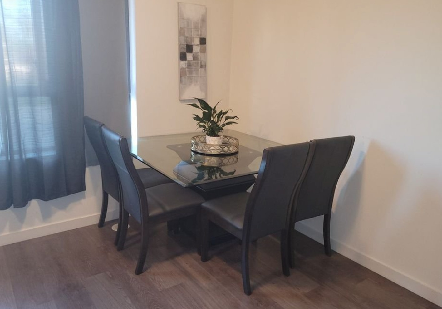 Modern Square Glass &Wood Dining Table with Chairs - photo 3