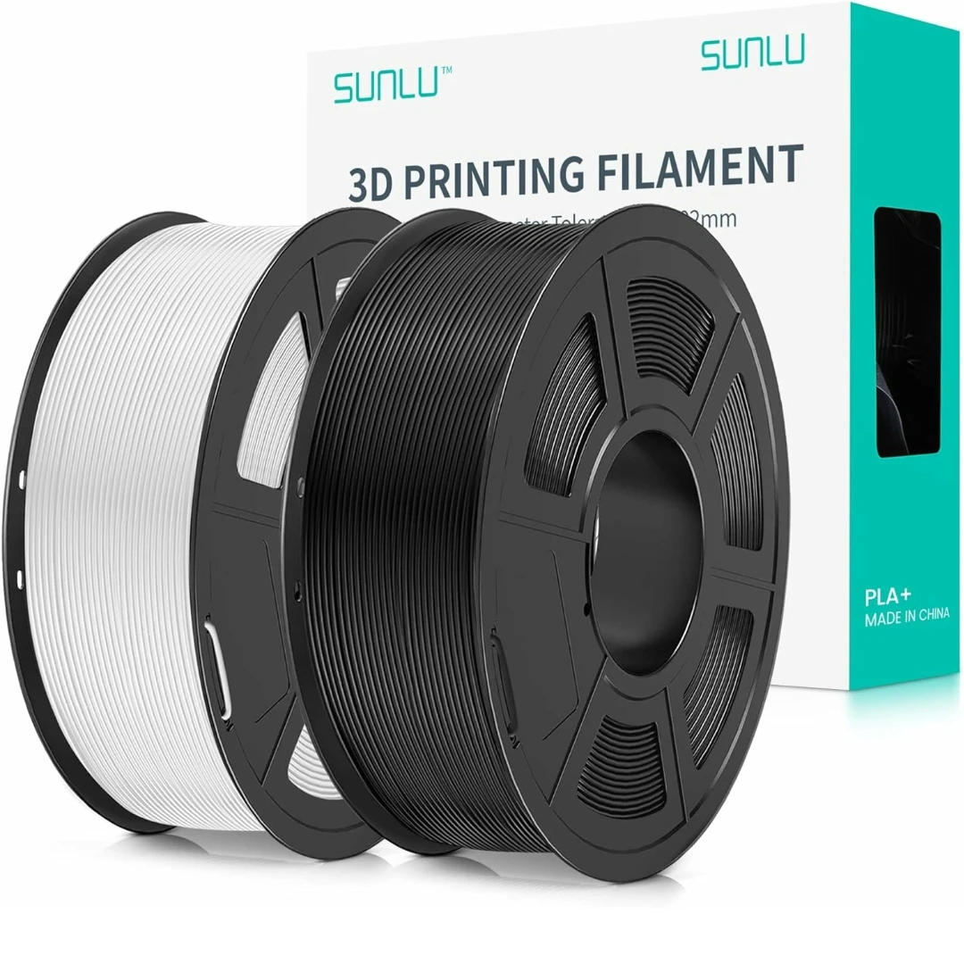 SUNLU 3D Printer Filament PLA Plus 1.75mm 1KG x 2, Black+White