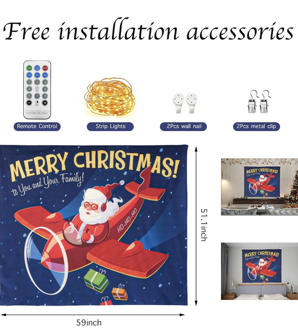 Christmas Tapestry Wall Hanging, 59 x 50 Inch image indicator(8)