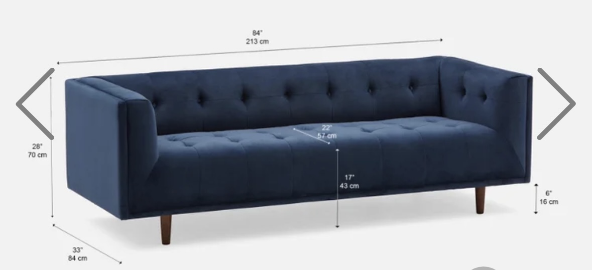 Blue/navy velvet 3-seater sofa - photo 4