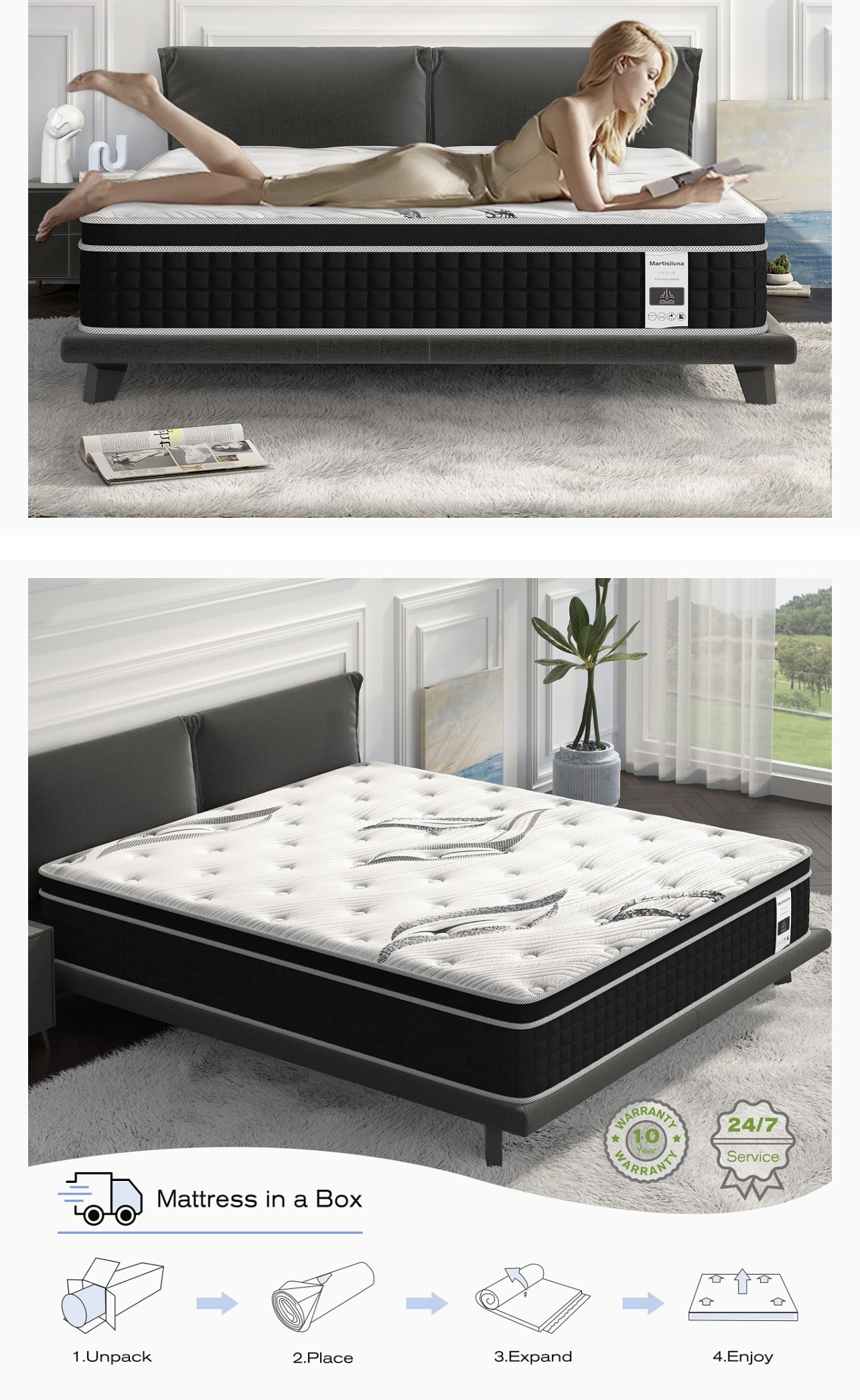 Queen mattress with bed frame and headboard - photo 3