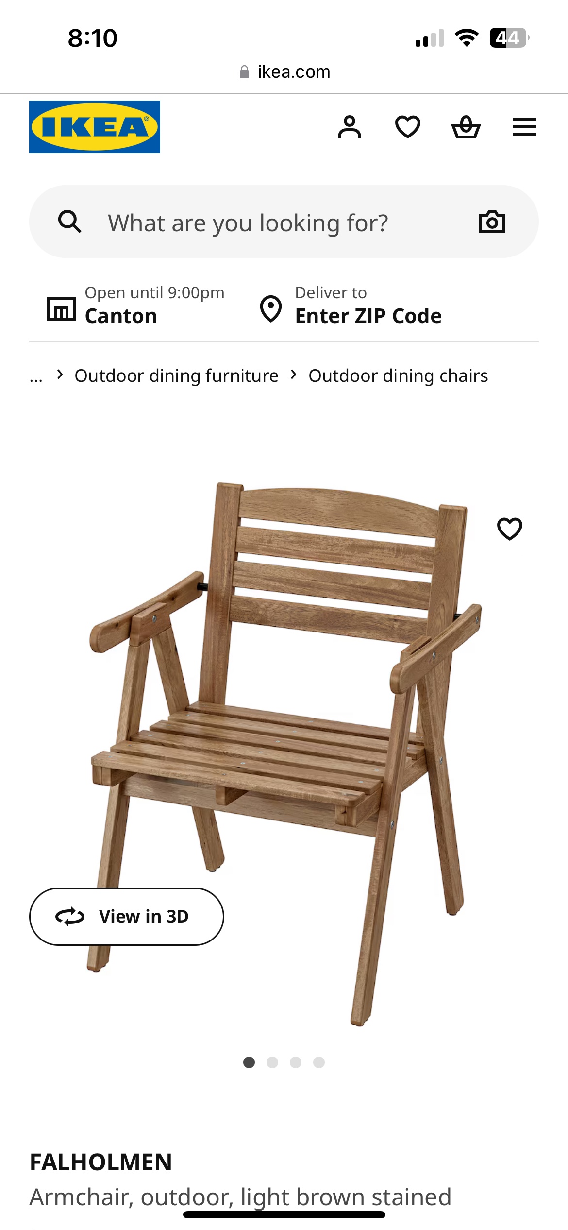 Pair of IKEA Falholmen outdoor armchairs with cushions
