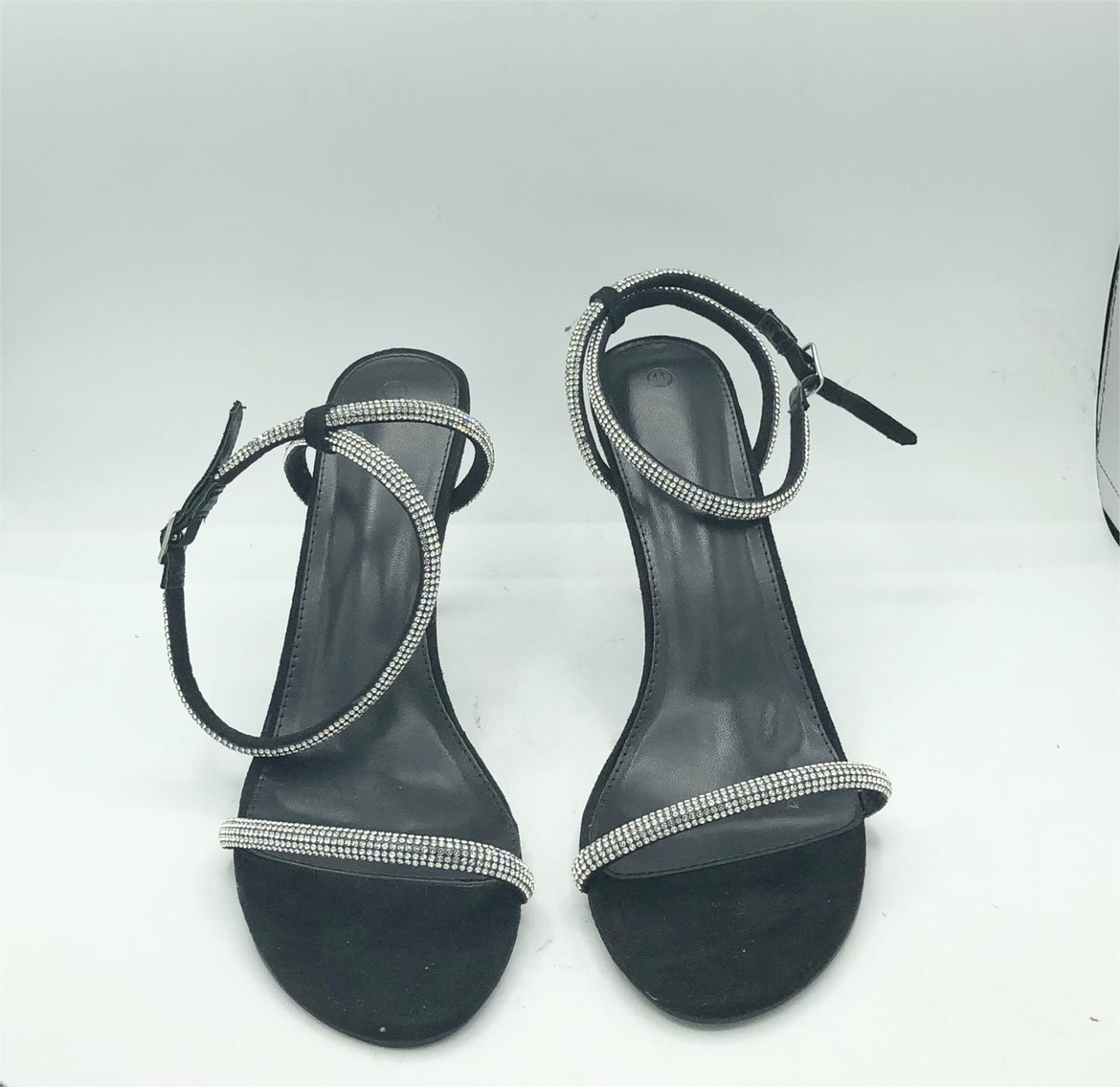 Sz 11 Women's Strappy  Heels black with rhinestone strap ankle