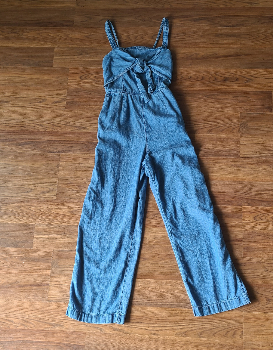 Abercrombie & Fitch denim tie front wide cropped jumpsuit XS