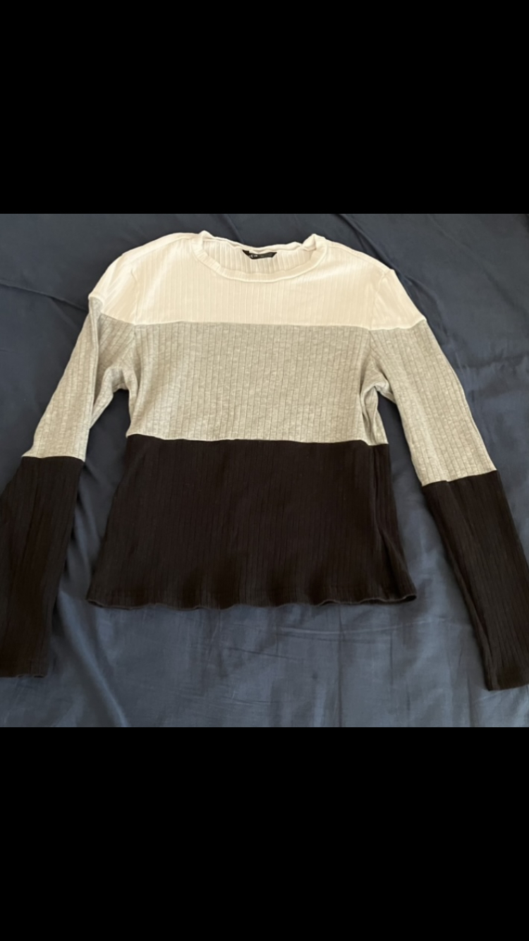 Shein Women’s Colourblock Cotton Fitted Shirt Top Size XL 👚🤍🩶🖤 image indicator(2)