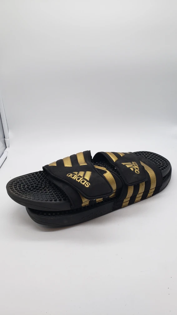 Mens Size 16 Adidas Black and Gold Slides thumbnail