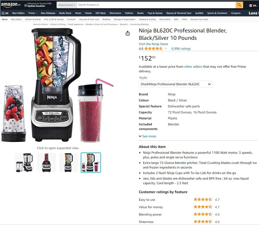 Ninja Professional Blender + 2 Nutri Ninja Cups. 1100W. thumbnail