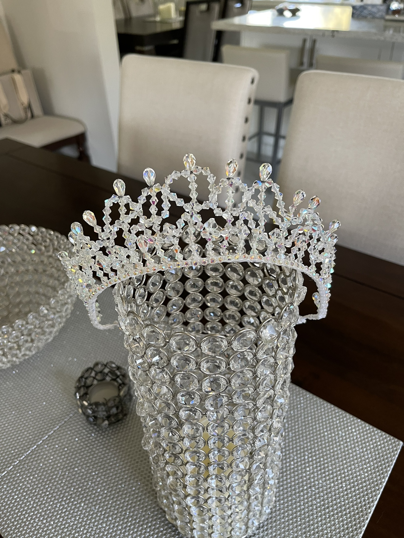 CRYSTAL BRIDAL WEDDING TIARA with REMOVABLE PUFF image indicator(6)