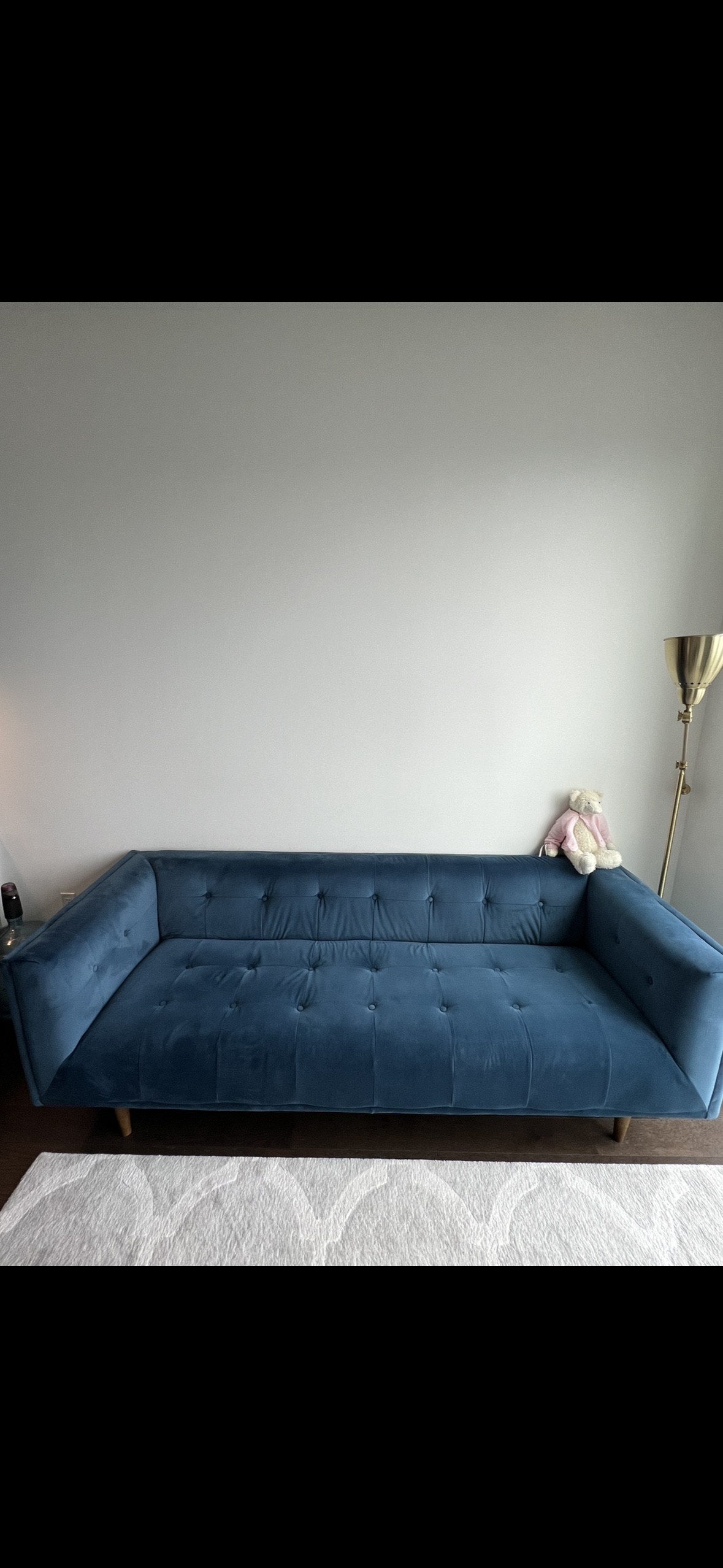 Blue/navy velvet 3-seater sofa - photo 3