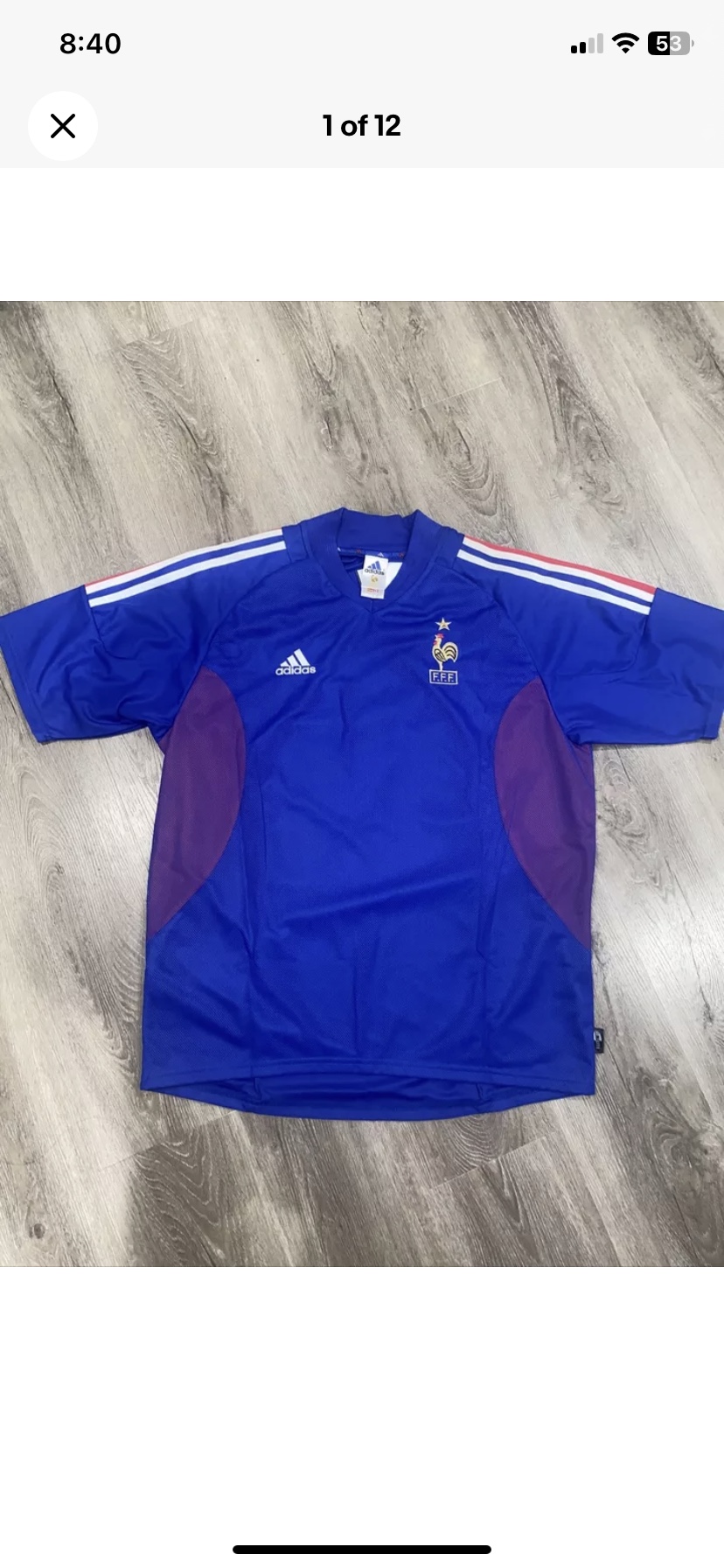 FRANCE 2002 2004 HOME SOCCER JERSEY ADIDAS sz L MEN #10 ZIDANE thumbnail