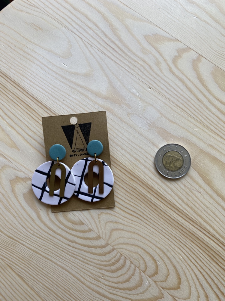 Black and White Grid Polymer Clay Earrings image indicator(2)