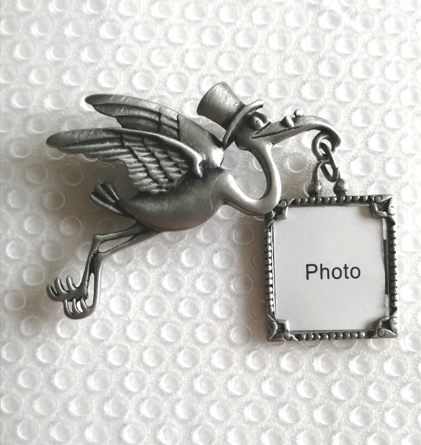 Stork Pin with tiny picture frame attached