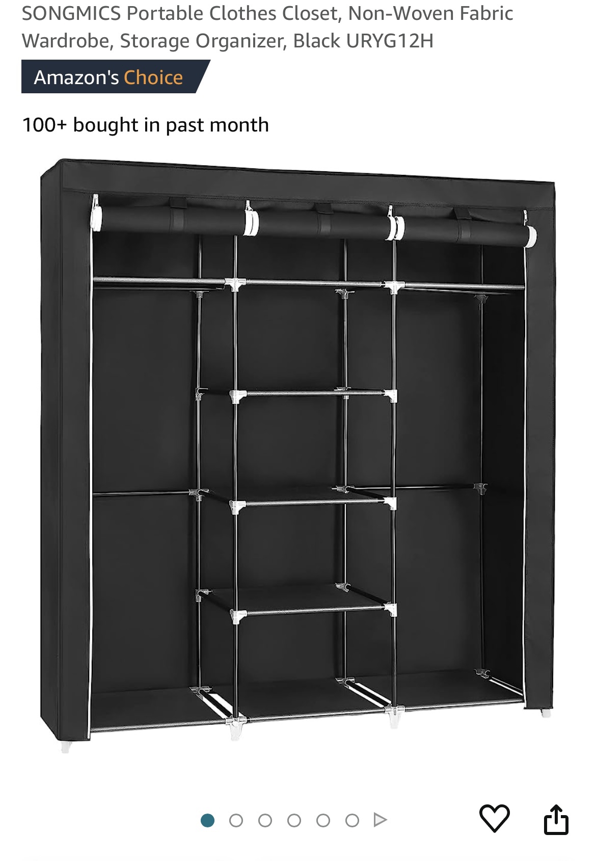 Portable Clothes Closet,  Fabric Wardrobe,  Organizer, Black - photo 2