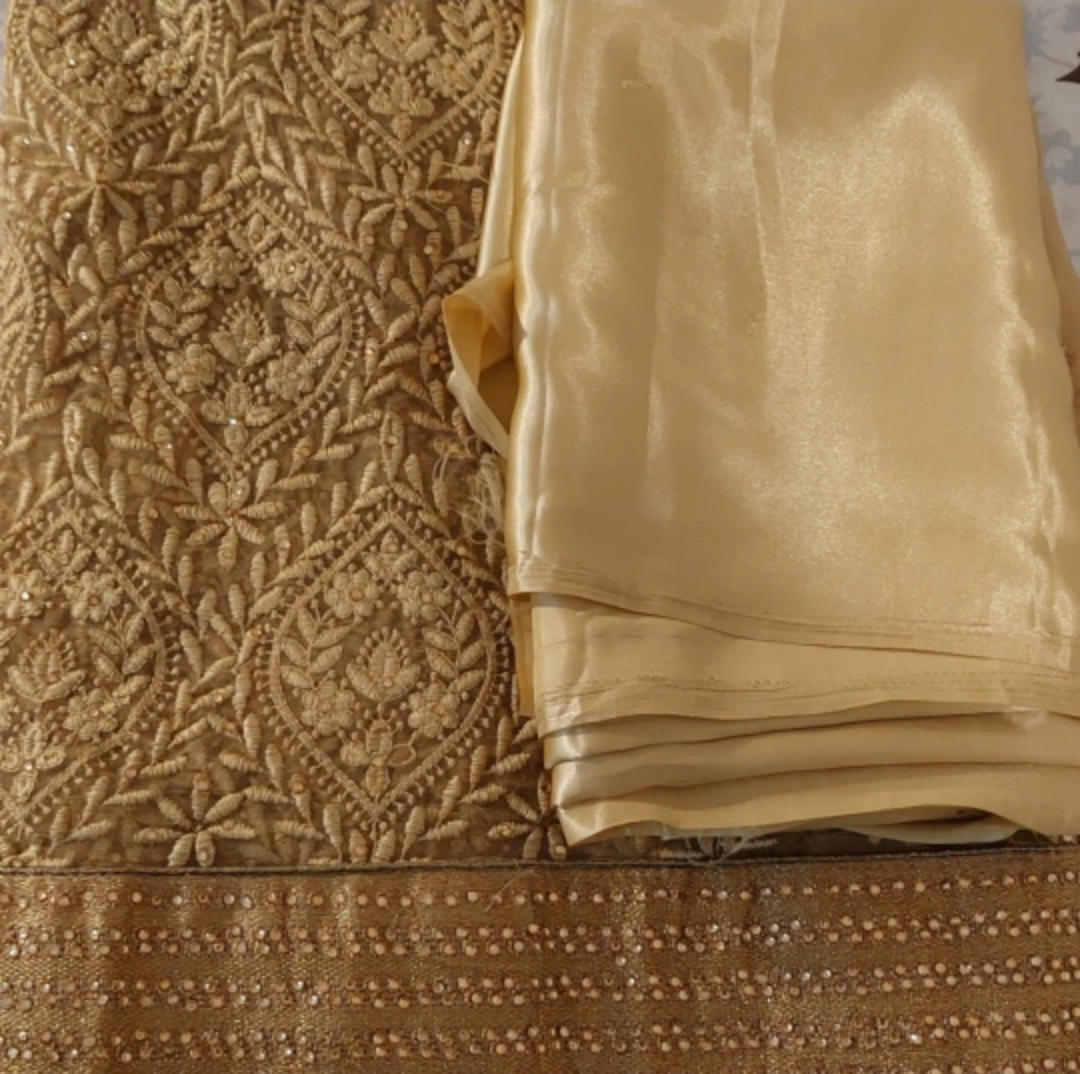 Unstitched Nude Tulle Saree - Indian Ethnic Wear image indicator(4)