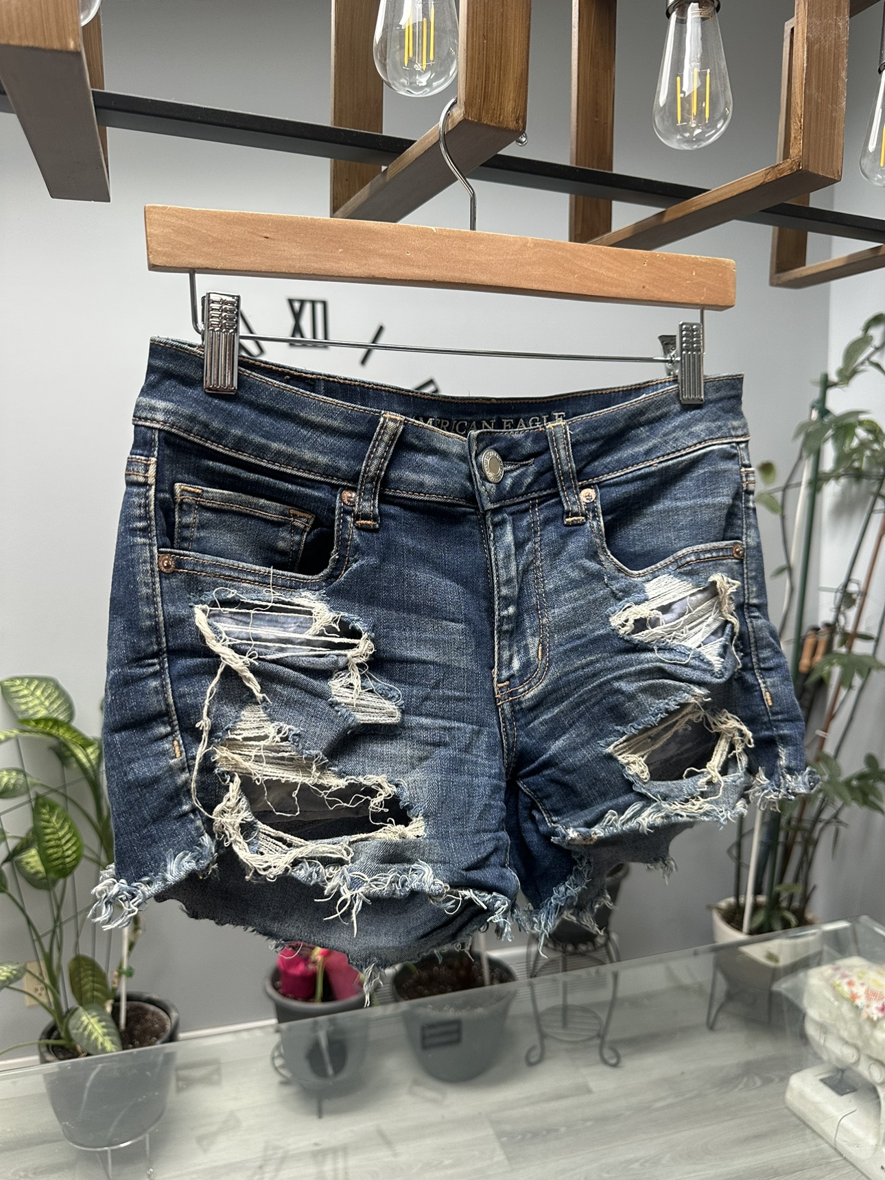 American Eagle - Blue Ripped Jean Shorts