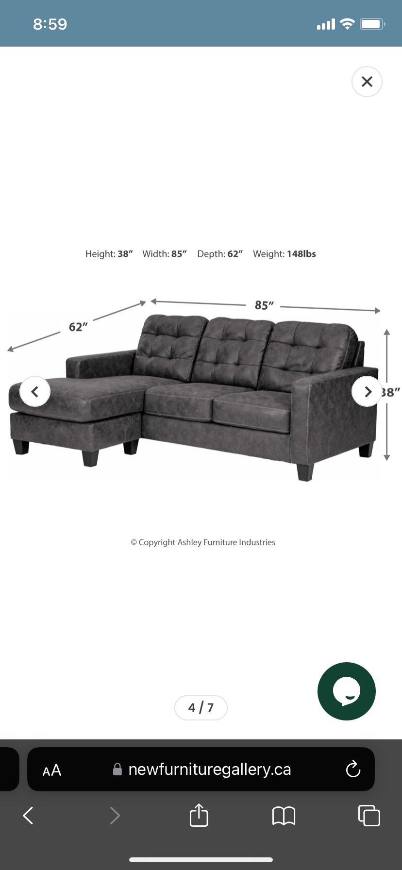 Gunmetal grey sofa with reversible chaise - photo 3