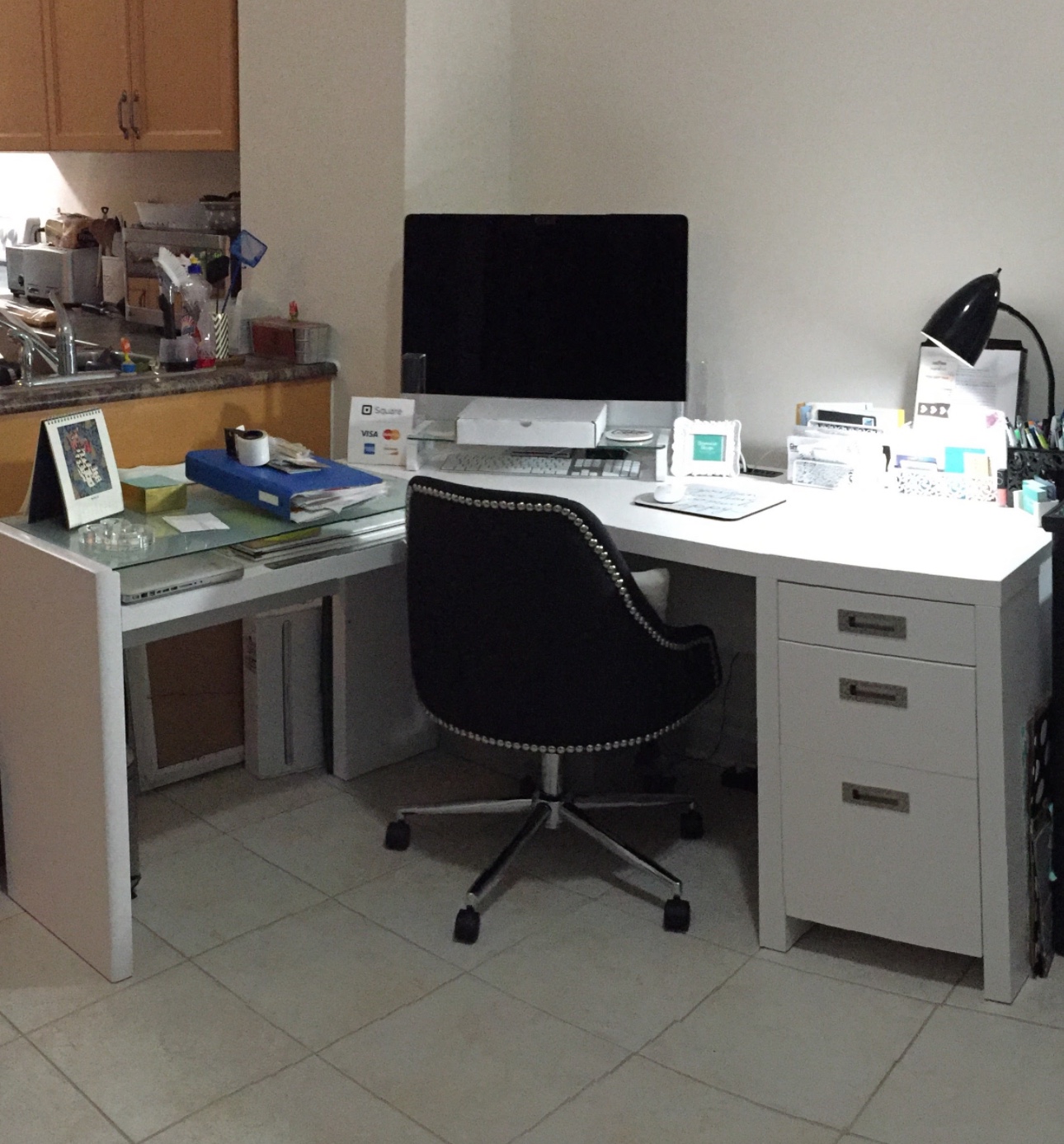 White Wooden L-Shaped Executive Desk (paid $1130)