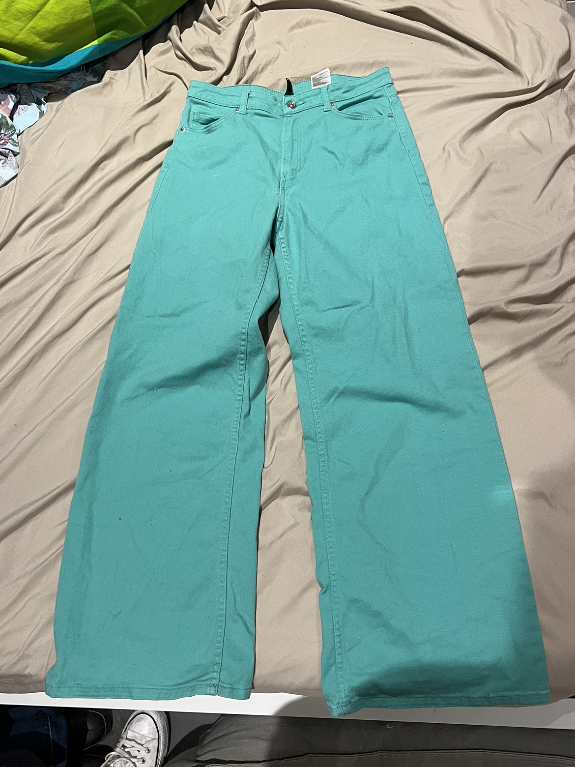 Turquoise/ green wide leg jeans