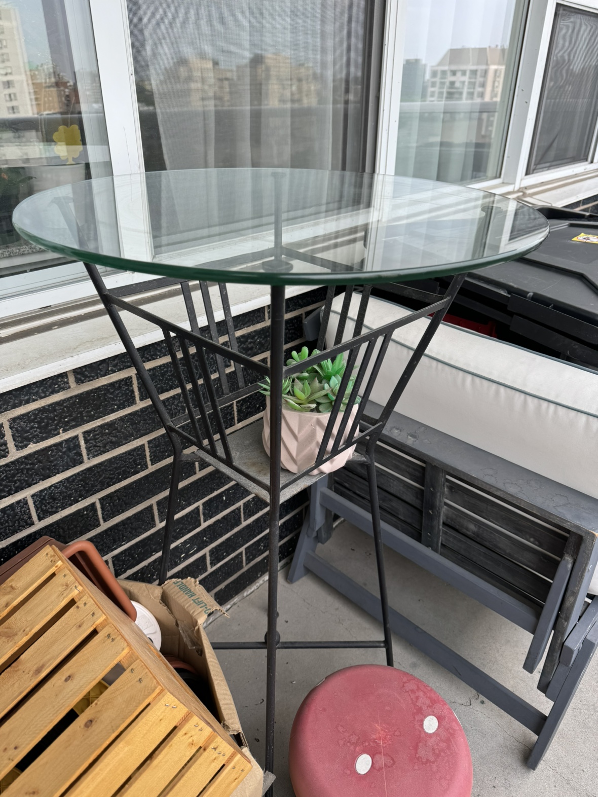 High table with thick glass top